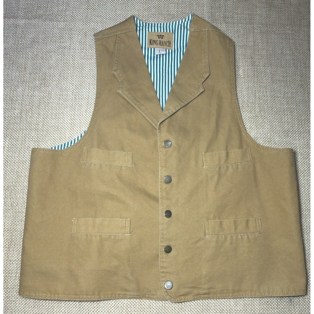 King Ranch Canvas Vest Mens XL Tan Western Heavy Duty Lined Cowboy Workwear